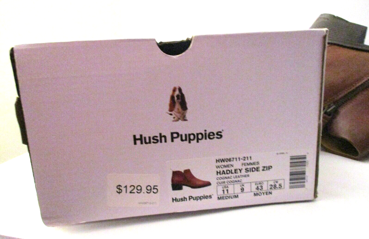 Hush Puppies Hadley Side Zip Cognac Leather Boots Size 11 NEW
