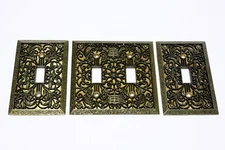 Single & Dbl Light Switch Cover Plates Ornate Filigree Floral Gold Metal Vintage