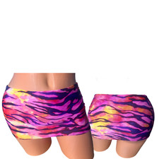 Micro mini skirt exotic dancewear bikini coverup pink tie dye tiger print