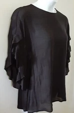 Doe & Rae 1XL Top, Women's Sheer Flutter Sleeve Blouse, Button Closure Pullover