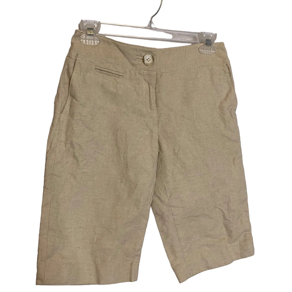 Ann Taylor Shorts Womens 00P Petite Linen Blend Tan Bermuda Walking - Image 2 of 4