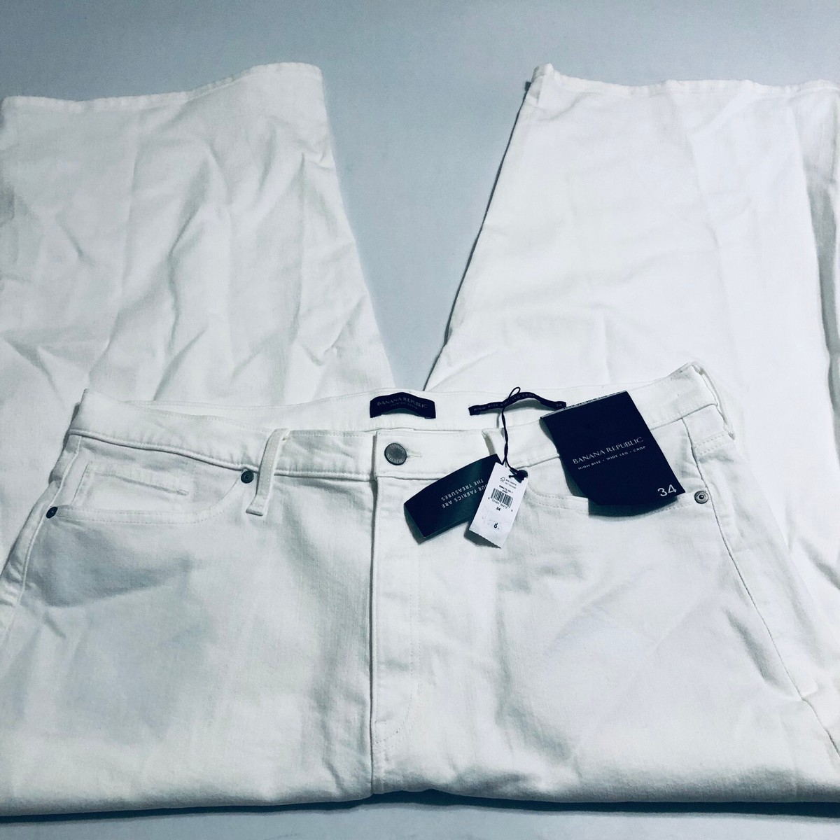 Banana Republic Cropped Pants Womens SZ 34x25 White Wide Leg High Rise NWT