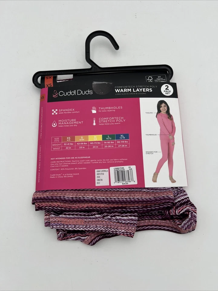 Nuevo conjunto de capas base de 2 piezas Cuddl Duds para niñas pequeñas talla XS (4-5) Foto 3 de 4