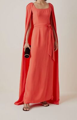 $3995 Monique Lhuillier Women's Red Flame Cape Gown Dress Size 12