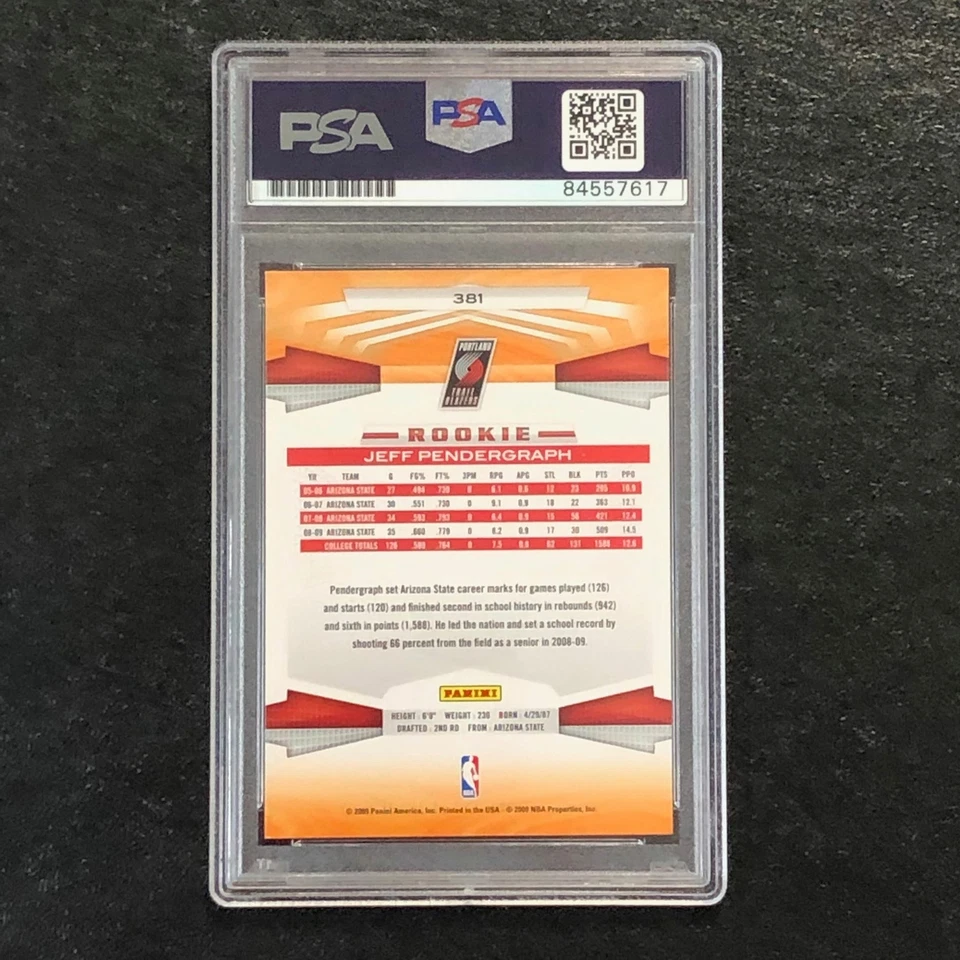 2009-10 PANINI #381 JEFF PENDERGRAPH Signed Card AUTO 10 PSA Slabbed RC Trail Bl - Image 2 of 2