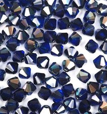 4mm Cobalt Celsian Czech Faceted Bicone Glass Beads 50 