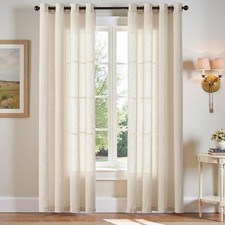 Jinchan Linen Curtains High Length 2 Panels Set Light Filtering Beige Curtain