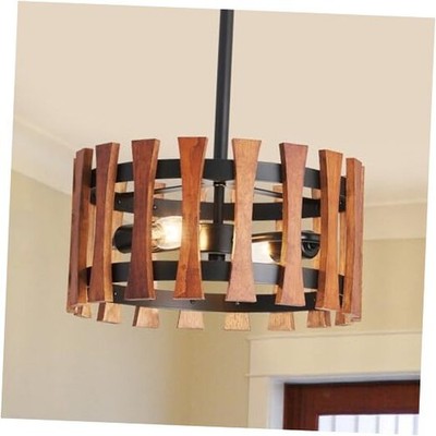 2-Light Farmhouse Wood Pendant Lights Rustic Wood Chandeliers with 13 Inch