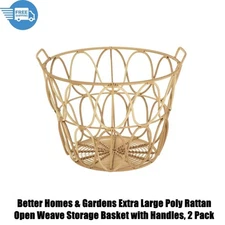 Better Homes & Gardens Extra Large Poly Rattan Open Weave Storage Basket with Ha