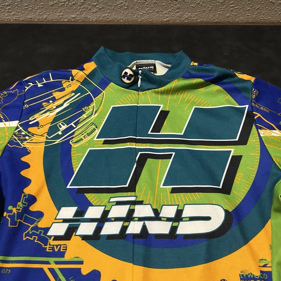 Camiseta deportiva de ciclismo trasera vintage hecha en EE. UU. años 90 Canari Florida naranja verde bolsillos cremallera Foto 4 de 4