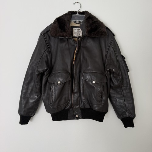Vintage Pack-In A-2 Leather Bomber Flight Jacket Mens 42 Brown Faux Fur Lined