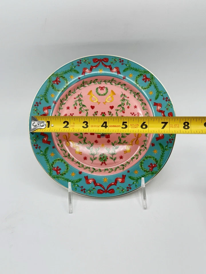 Set of 3 Monterey Bay 8" Teal and Pink Christmas Salad / Dessert Plates, New - Image 2 of 3
