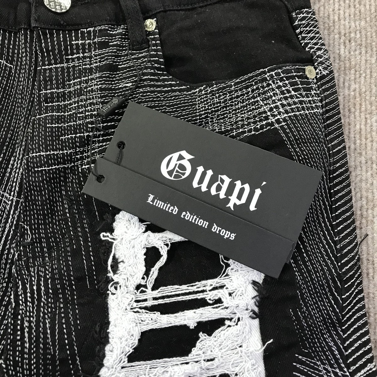 Guapi Shorts Mens 30 Black White Distressed Denim Limited Edition