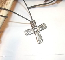 Hand forged iron cross pendant necklace