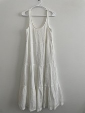 American Eagle Dress Women S White Maxi Tiered Gauze Tank Coastal Boho Beachy