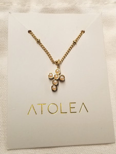 Authentic Atolea 18K Gold Plated Pearl Cross Necklace 17"+2"