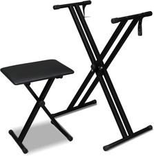 Double X Keyboard Stand and Bench Set, Adjustable Height Digital Piano Stand wit