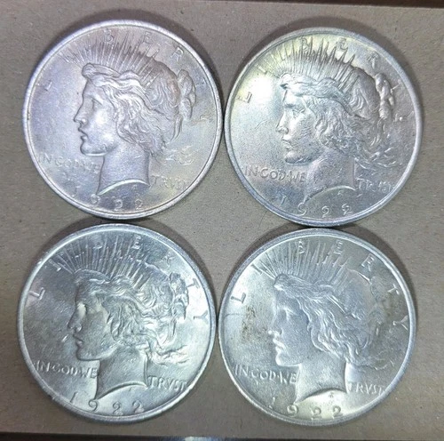 FOUR Peace Silver Dollars NICE VALUE. 1922. AU/BU. MELT