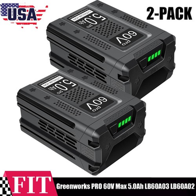 #ad 2PCAK 5.0Ah For Greenworks PRO 60V Max Lithium ion Battery LB60A03 LB60A02 LB604 $214.99