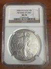 2008 W REVERSE OF 2007 BURNISHED $1 AMERICAN SILVER EAGLE 1oz NGC MS 70