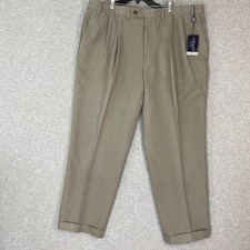 Chaps Dress Pants Mens 42x30 Olive Pleated Front Cuffed Career Office NWT