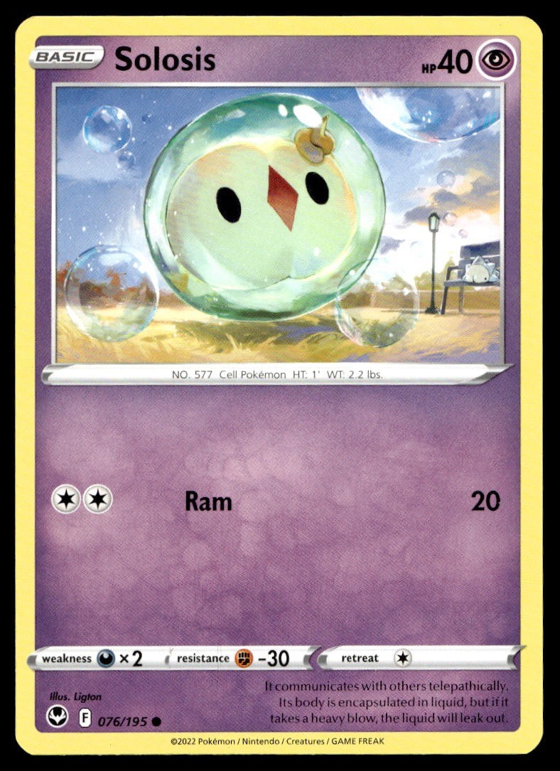 Solosis 76/195 Pokemon Card Silver Tempest Common 40 HP Near Mint I22