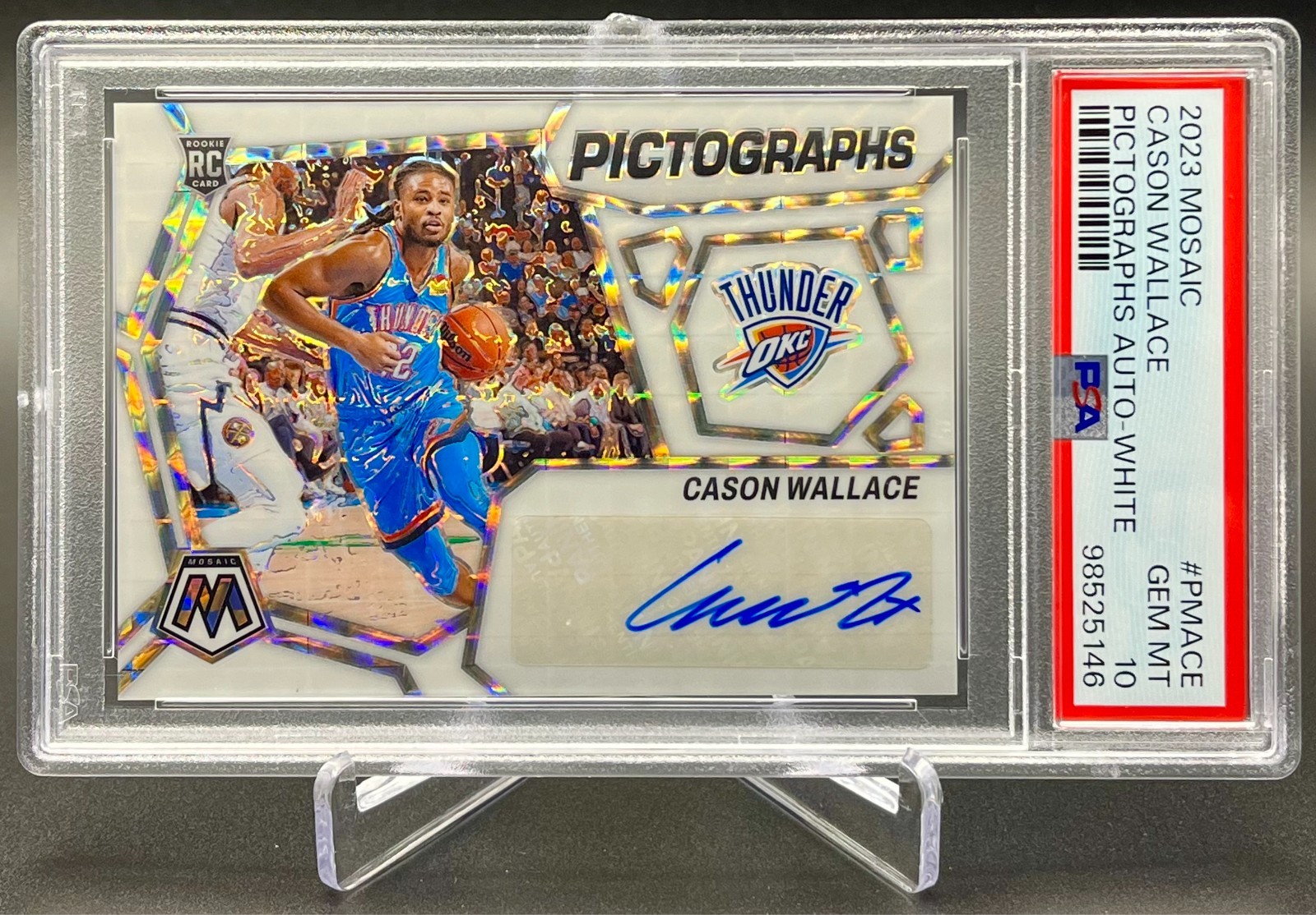 2023-24 Mosaic Cason Wallace Pictographs Auto White Prizm /25 PSA 10 RC Rookie