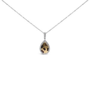Authentic 10K Yellow Gold Plated Silver Mixed Color Diamond Accent Pear Pendant Necklace