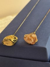 Lot Of 2 Vintage Hat Pins Art Noveau Monogramed  Pin & Pink Stone Hat Pin