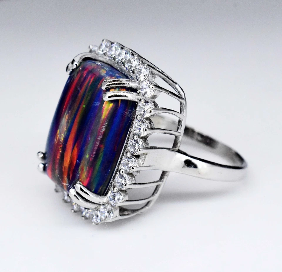 Anello in argento sterling 925 18 mm opale di fuoco naturale non trattato... - Immagine 4 di 4