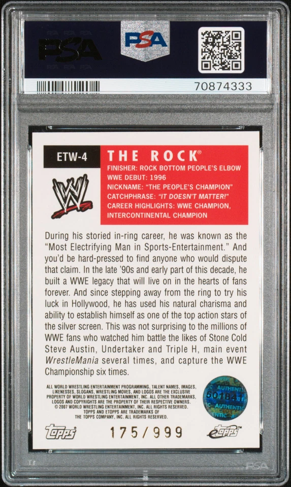 2007 Topps eTopps WWE #ETW-4 The Rock Refractor /999 PSA 9 MINT - Image 2 of 2