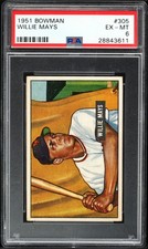 Willie Mays 1951 Bowman #305 PSA 6 Dead Centered High End