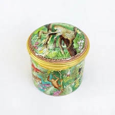 Rare Halcyon Days Enameled 'The Rain Forest' Trinket Box
