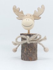 Elch Holzkopf auf Holzast mit Juteseil witzige Weihnachtsdeko