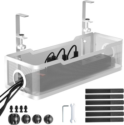 Under Desk Cable Management Tray White,  Wire Organizers No Drill, Cable Tray wi