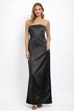 FIRE Los Angeles sz 5 Long formal slit straight Strapless w rhinestone belt prom