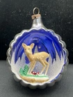 Vintage Mercury Glass Indent Diorama MushroomDeer Fawn Ribbed Christmas Ornament