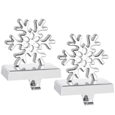  2 Pack 3D Snowflake Christmas Stocking Holders Silver Metal Mantel Stocking 