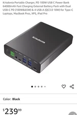 Krisdonia Portable Power Bank 60000mAh AC Outlet 110v/130w for S22