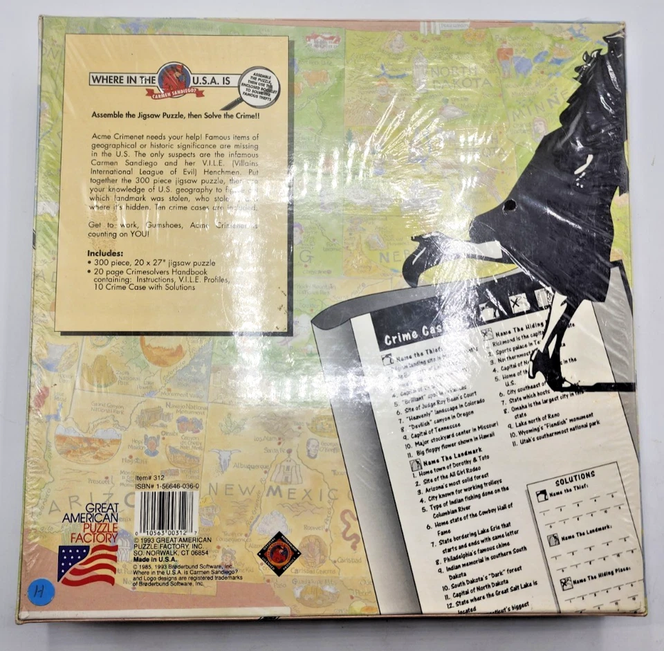 Where in the USA IS Carmen Sandiego 300 PC Jigsaw Puzzle Game NEW Vintage 1993 - Image 2 of 4