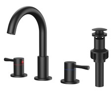 Black Bathroom Faucet 3 Hole, 360  Swivel 8 Inch Widespread Bathroom Sink Fau...