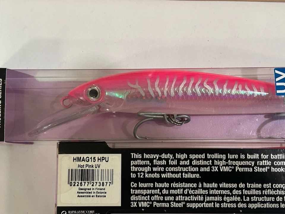 LOT OF 2 Rapala Husky Magnum HMAG-15 15cm 36g 1-1/4 OZ. HOT PINK UV COLOR NIPS - Image 4 of 4