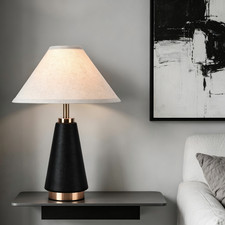 Black Ceramic Table Lamp with Linen Shade for Modern Living Room