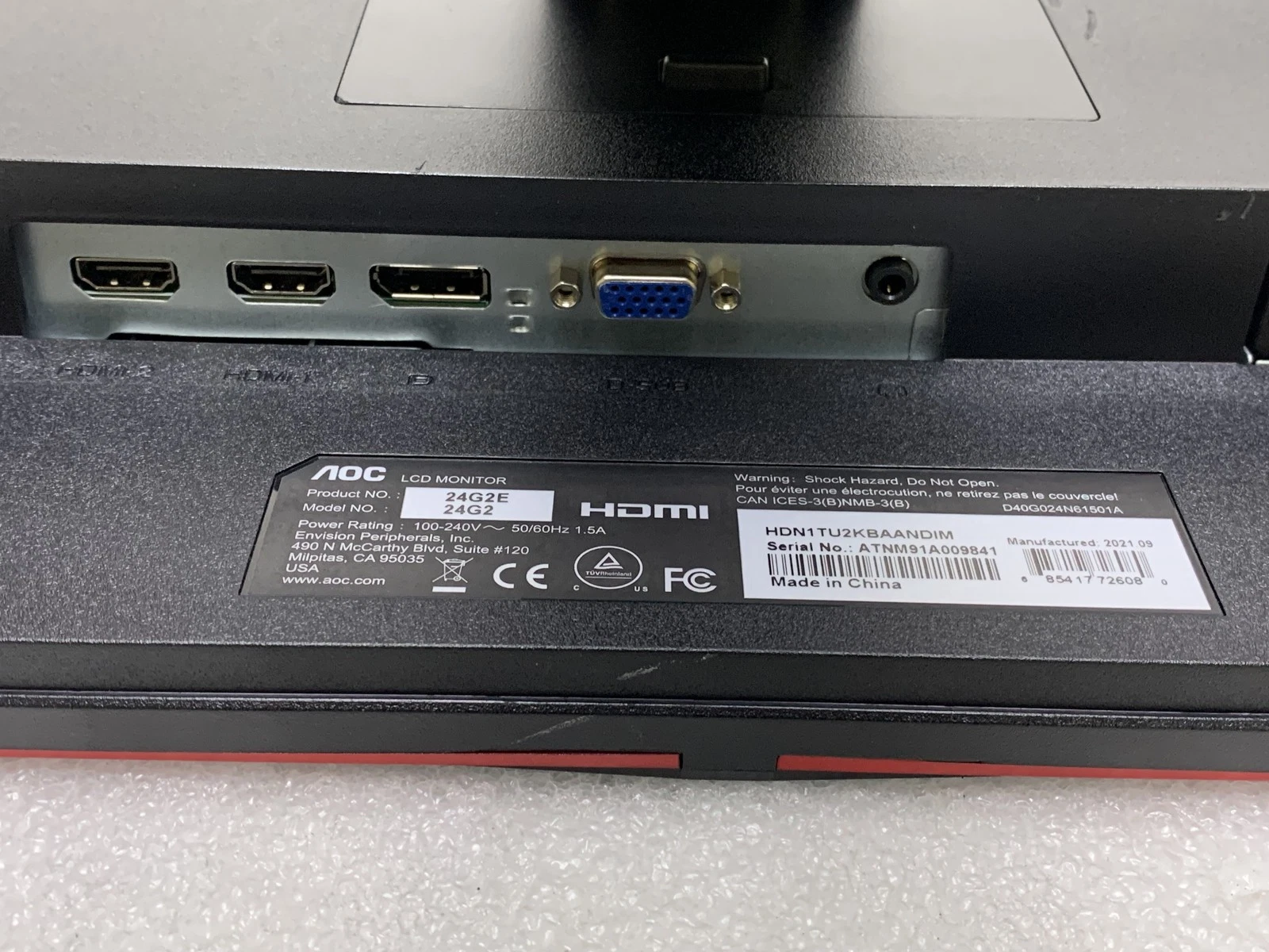 AOC 24G2 24G2E 23.8" 144 Hz Frameless Gaming Monitor - Stand Pwr HDMI Cable Inc - product detail image 5