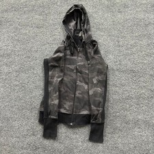 Athleta Hoodie Womens Size S Black Camo Full Zip Fleece Athletic Thumbholes