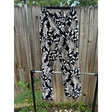 Vintage Talbots Black  Cream Floral/ Hawaiian Pants  Size 8  Made in Korea