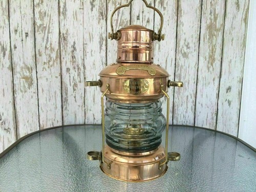 Rame Antico E Ottone Olio Lampada Marittimo Barca Lantern-Anchor Luce Elegante - Foto 7 di 12