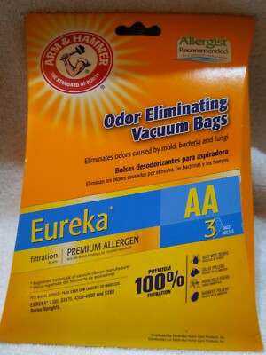 EUREKA AA VACUUM FILTER BAGS 2 ARM & HAMMER ODOR ELIMINATING
