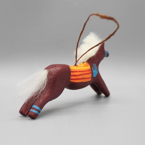 NAVAJO FOLK ART-MAROON SPIRIT HORSE ORNAMENT by CHANDLER BEGAYE-NATIVE AMERICAN - Picture 3 of 4