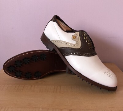 NEW FootJoy Classics White Leather / Brown & Taupe saddle  display picture 2